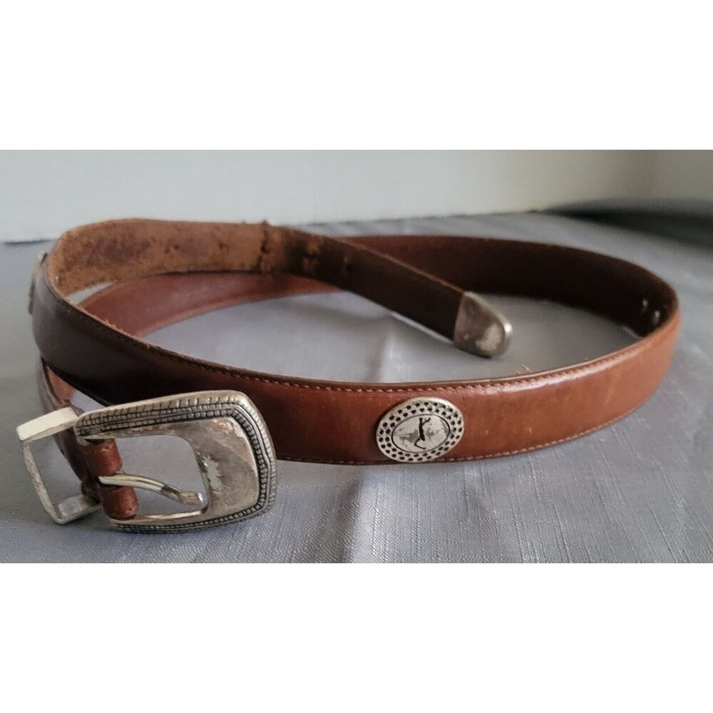 Western PGA Tour Belt Size 38 Brown Silver Plated Medallion Leather Golf